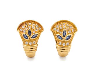 18K Gold, Sapphire, and Diamond Earclips