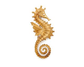 18K Gold and Diamond Seahorse Brooch