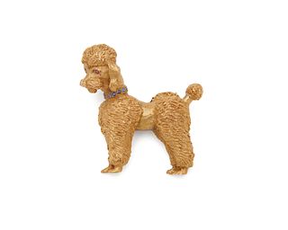TIFFANY & CO. 14K Gold, Sapphire, and Ruby Poodle Brooch