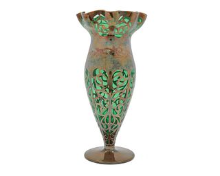 American Silver Overlay Green Glass Vase