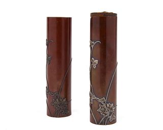 Two TIFFANY & CO. Mixed Metal Cylindrical Vases