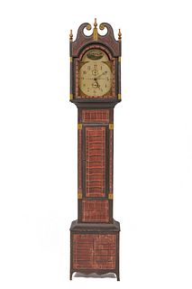 RILEY WHITING Paint Decorated Tall Case Clock, Winchester, Connecticut, early 19th century