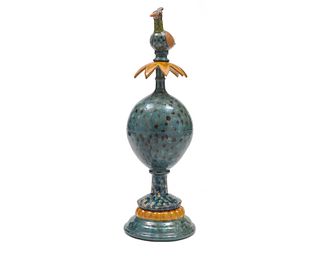 French Polychrome Glazed Ceramic Finial Ornament, 20th century
