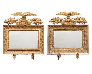 Pair of Gilt and Silver Gilt Eagle Mounted Wall Mirrors, 19th century