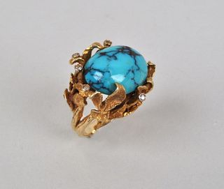 18K Gold Turquoise & Diamond Cocktail Ring