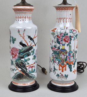 Near Pair Chinese Porcelain Vases, As Lamps