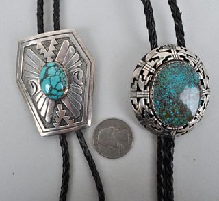 Two Native American SS/Turquoise Bolo Ties