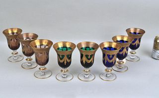 Set Eight Gilt Decorated Footed Glasses
