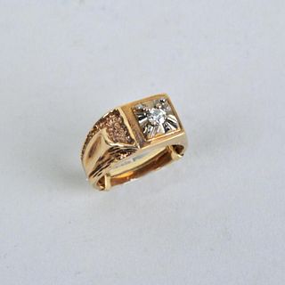 Mid-Century 14K Gold & Diamond Ring