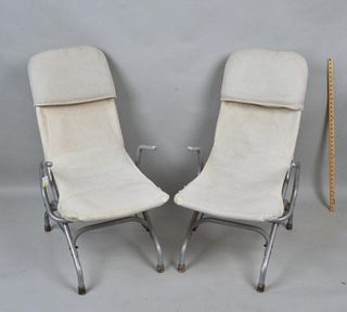 Pair Mid-Century Folding Aluminum Lounge Chairs