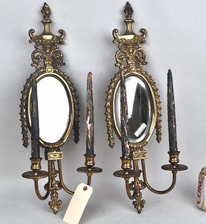 Pair Neoclassical Style Bronze Mirrored Sconces