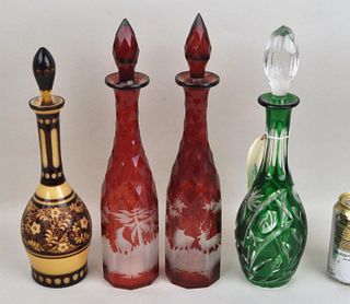 Group Four Cut and Colored Glass Decanters