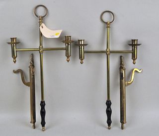 Pair Interesting Gimbel Form Brass Wall Sconces