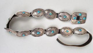 Vintage Large Silver & Turquoise Concho Belt
