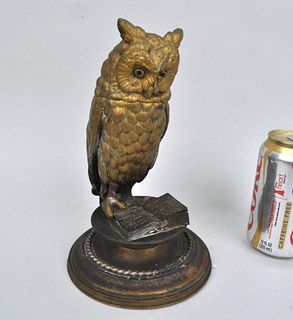 Antique Austrian Bronze Owl Inkwell w/Glass Eyes