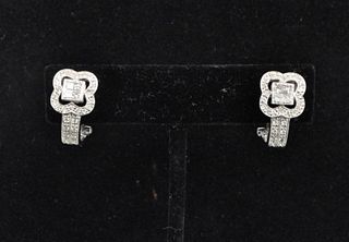 Pair 14K White Gold & Diamond Square Earrings