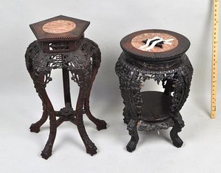 Two Chinese Carved Hardwood Marble Inset Stands