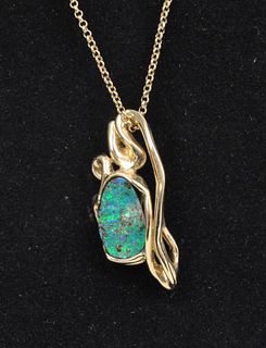 14K Gold & Boulder Opal Pendant/Chain