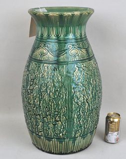 Large Majolica Green Glazed Vase