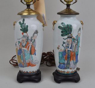 Pair Chinese Porcelain Vases, As Lamps