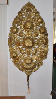 Large Repousse Brass Floral Altar Screen