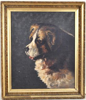 Victorian O/C Painting of St. Bernard Dog
