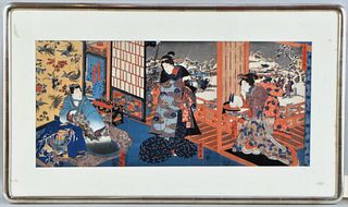 Framed Japanese Triptych by Kuniteru