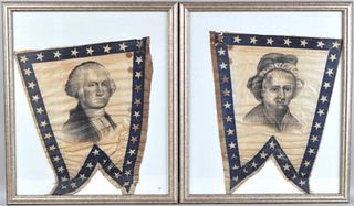 Pair Framed Banners, George & Martha Washington