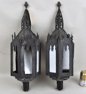 Pair Antique Neo-Gothic Toleware Lanterns