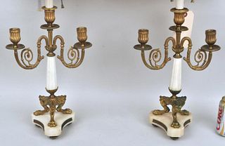 Pair French Empire Style Bronze/Marble Candleabra