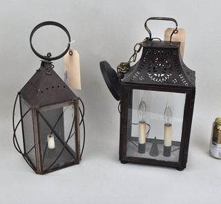 Two Early Tole Punchwork Lanterns