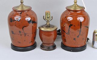 Group Three Pottery Vessels/As Lamps