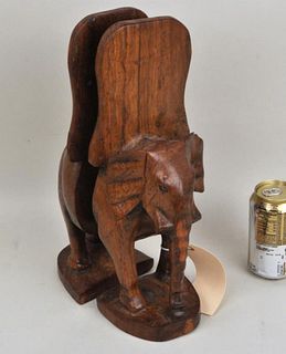 Pair Carved Hardwood Elephant Bookends