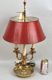 Three Light Red Tole Bouillote Lamp