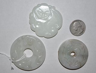 Three Chinese Carved Jade/Hardstone Round Plaques
