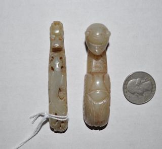 Two Chinese Carved Jade/Hardstone Belt Hooks