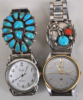 Two Watches, With Turquoise & Sterling Bands