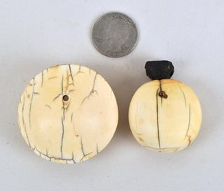 Two Antique African Ivory Turkana Lip Plugs