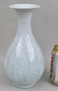 Chinese Qingbai Vase, Carved With Flower