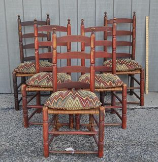 Set Five Painted Country American Side Chairs