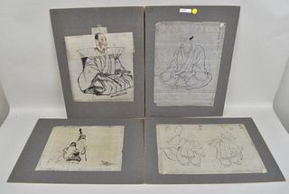 Group Four Japanese Figural Ink Sketches