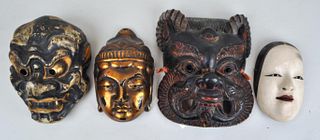 Three Japanese Noh Masks, One Tibetan Mask
