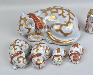 Five Japanese Kutani Porcelain Cats