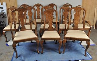 Set Twelve QA Style Figured/Veneered Walnut Chairs