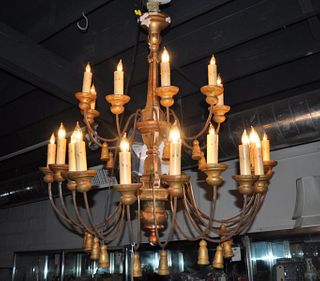 Continental Painted & Gilt Wood/Iron Chandelier