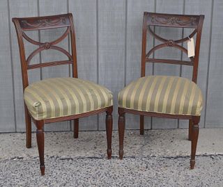 Pair Sheraton Style Carved Mahogany Side Chairs