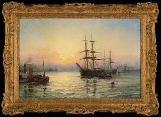 Attributed to Charles Thornely, Sunset, The Lower Thames