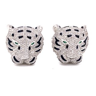 18k Diamond Enamel Tiger Earrings