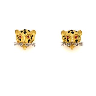 18k Leopard Ruby Earrings
