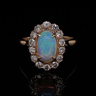 14k Opal Diamond Rosetta Ring